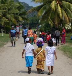Children walking to the start of the parade